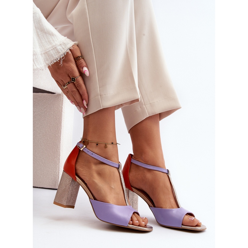 Lädersandaler på hög klack Laura Messi 2759 Lila violett 1