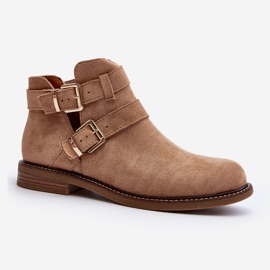 Platta stövlar för kvinnor med remmar Beige Melviana 2