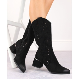 Openwork stövlar i mocka, svarta Potocki SZ12397 1