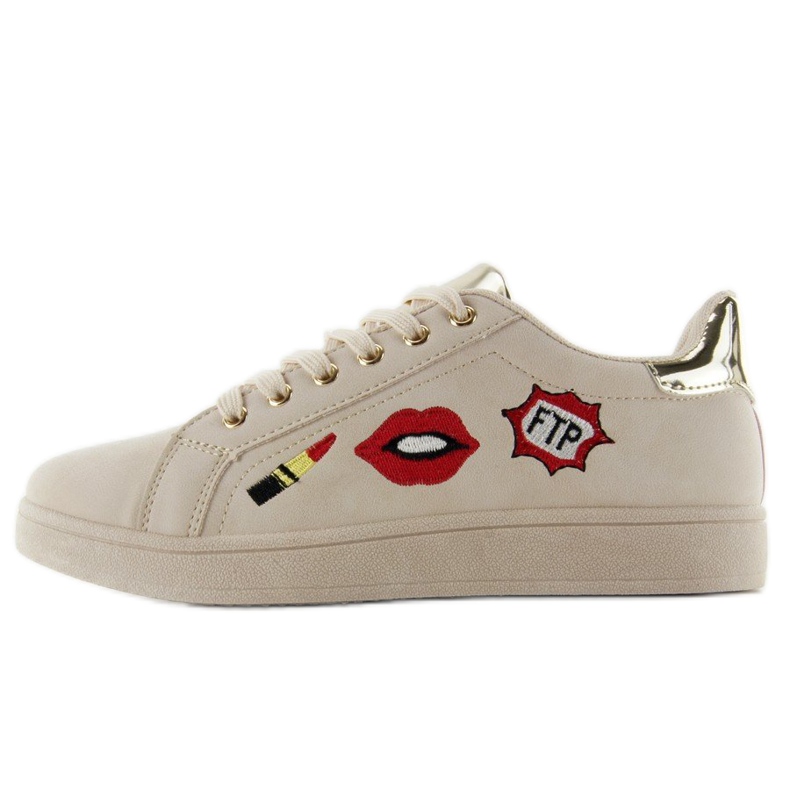 Sweet lips sneakers med patchar FB-15 BEIGE / GULD 1