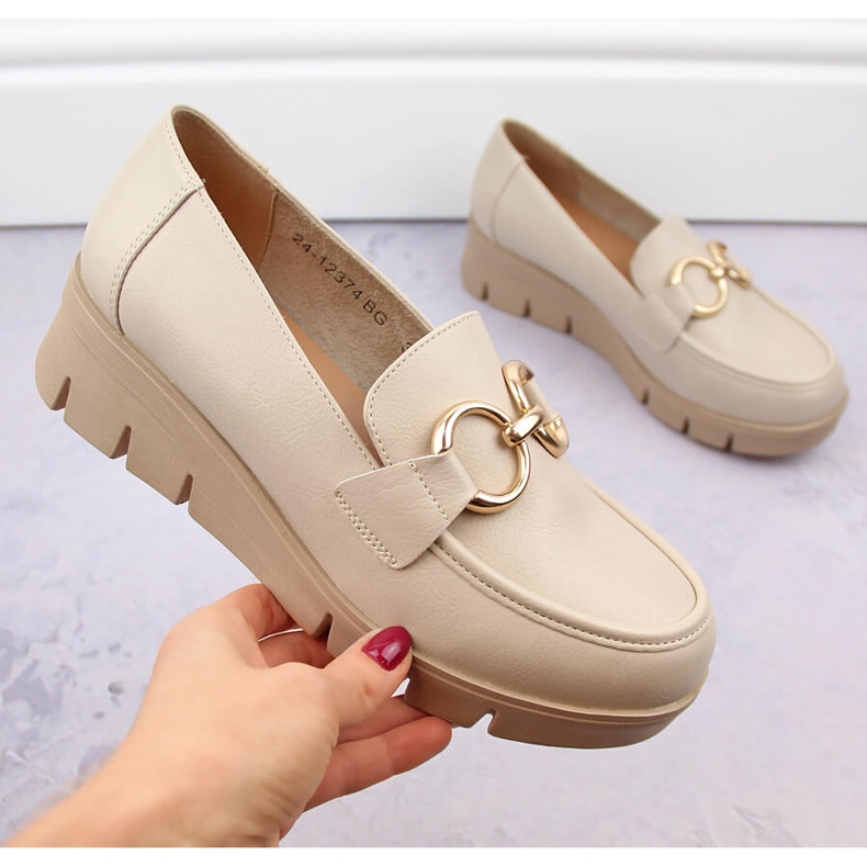 Damskor, kilmockasiner, beige Potocki SZ12374 1