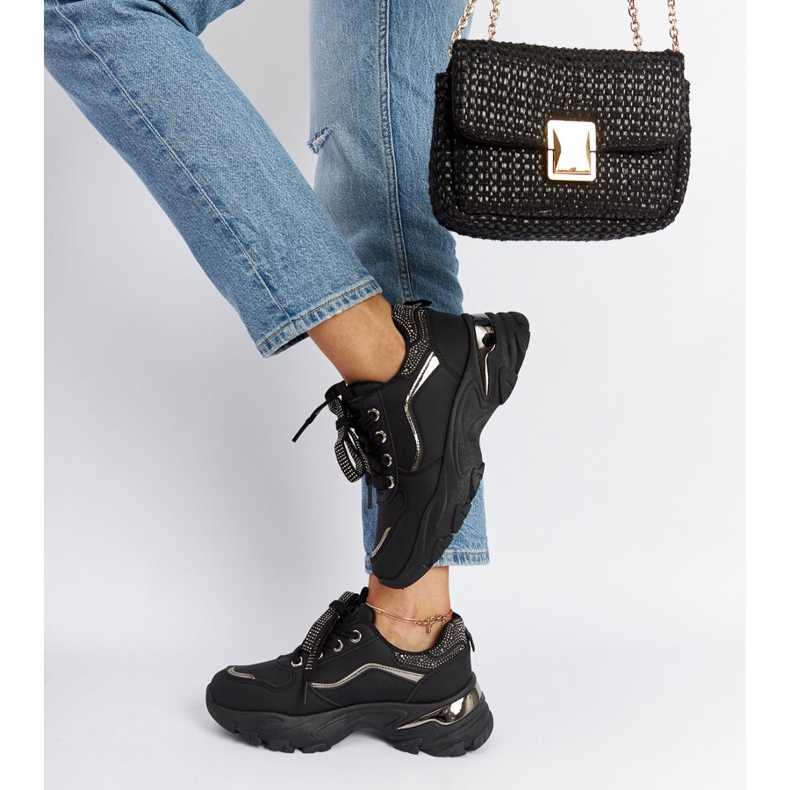 Svarta massiva sneakers med euklidiska strass 2