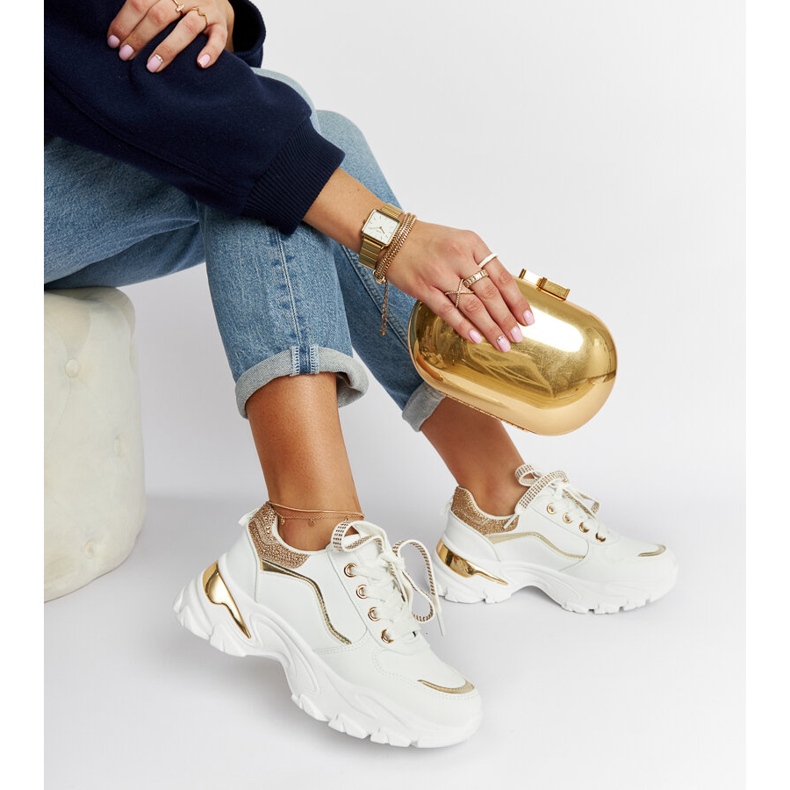 Massiva vita sneakers med euklidiska strass 1