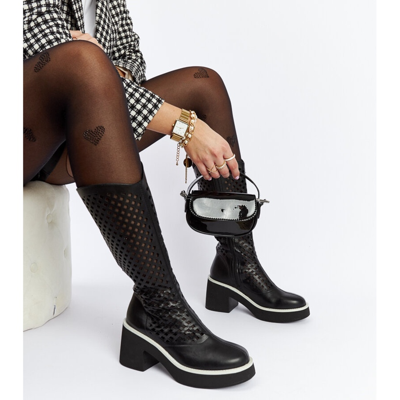 Svarta genombrutna Anahola högklackade stövlar 2