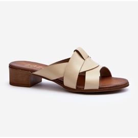 Zazoo 40236 Lädertofflor för kvinnor med låg klack, Beige 2