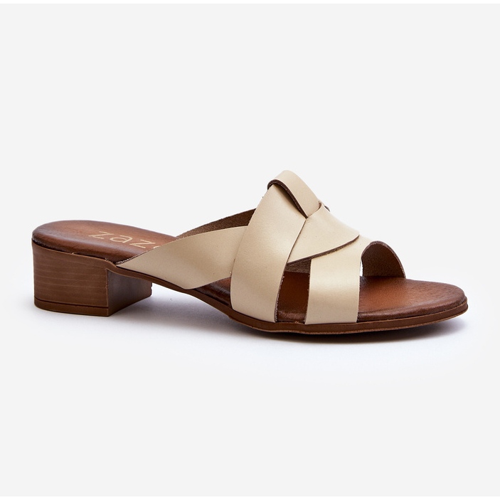 Zazoo 40236 Lädertofflor för kvinnor med låg klack, Beige 2