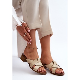 Zazoo 40236 Lädertofflor för kvinnor med låg klack, Beige 1