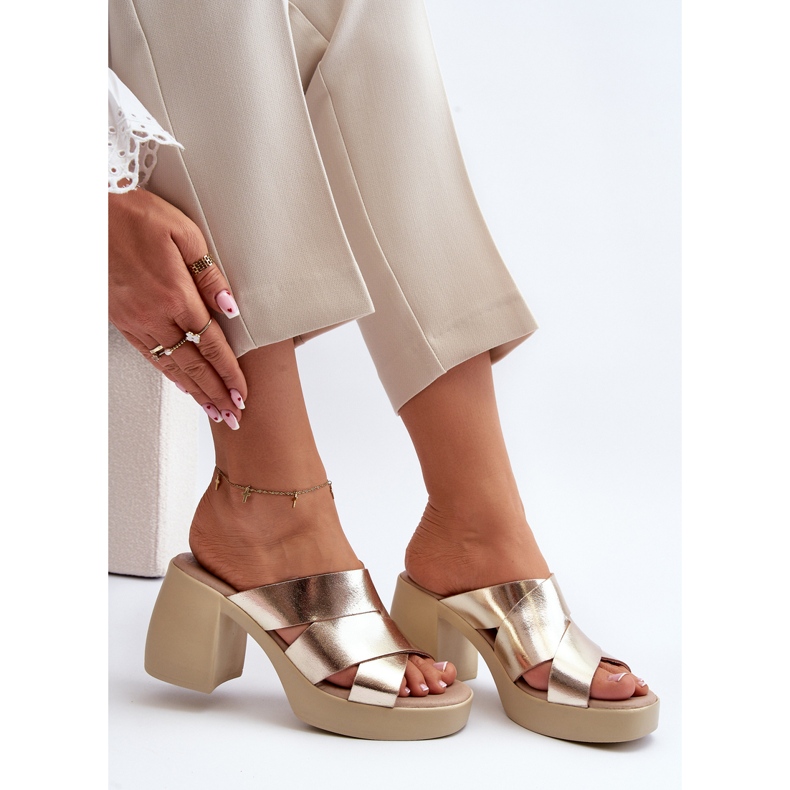 Zazoo 40373 flip-flops i läder på ett block, guld gyllene 2