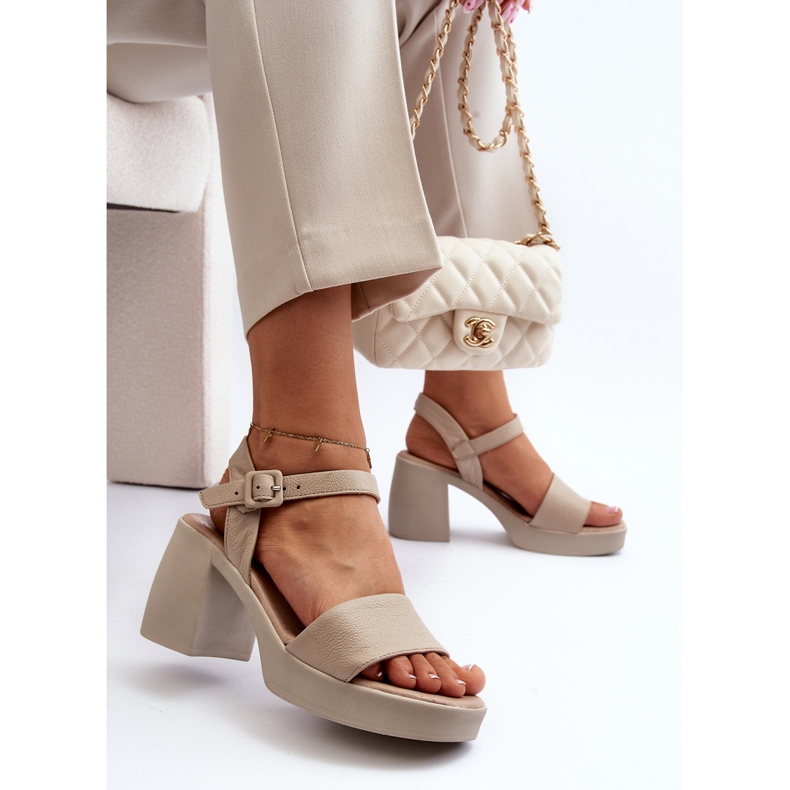 Zazoo 40386 Lädersandaler för kvinnor på block, beige 1