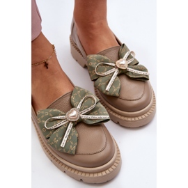 Lädermockasiner för kvinnor med rosett Laura Messi 2787 Beige 1