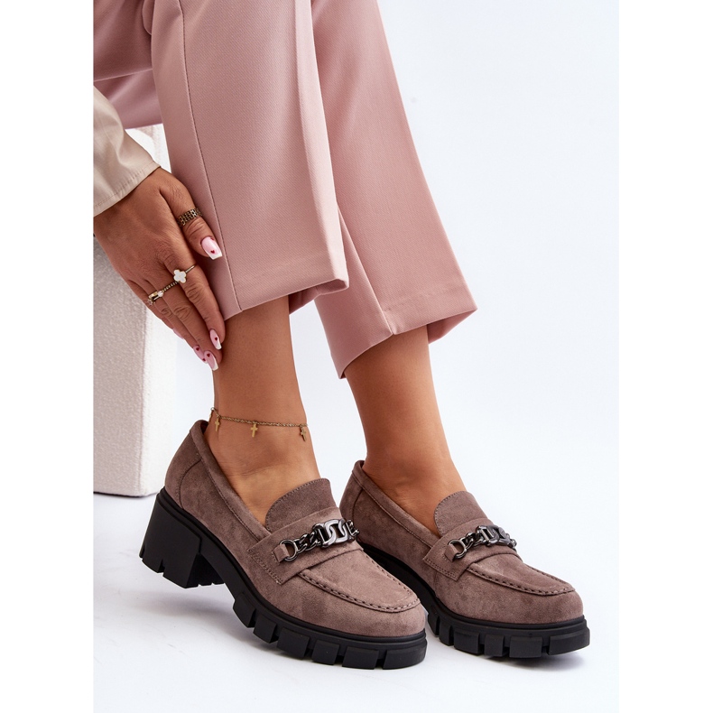 Vinceza Beige Eriella Beige mockasiner med massiva klackar 2