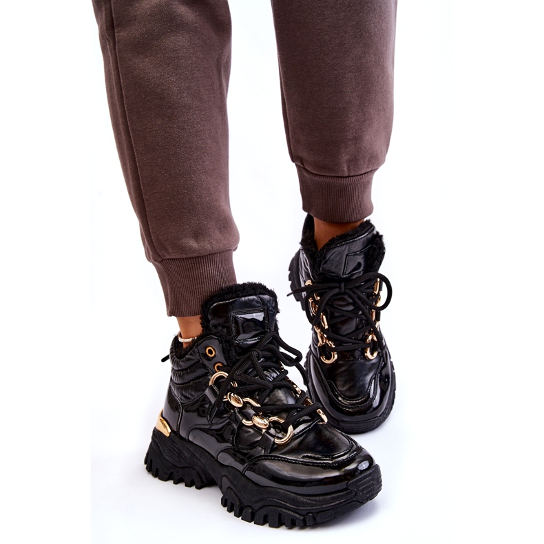 Kvinnors isolerade sportskor vandringsstövlar med en gyllene kedja svart 4