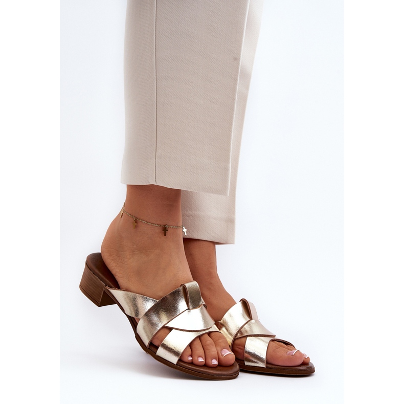 Zazoo 40236 Lädertofflor för kvinnor med låg klack, guld gyllene 2