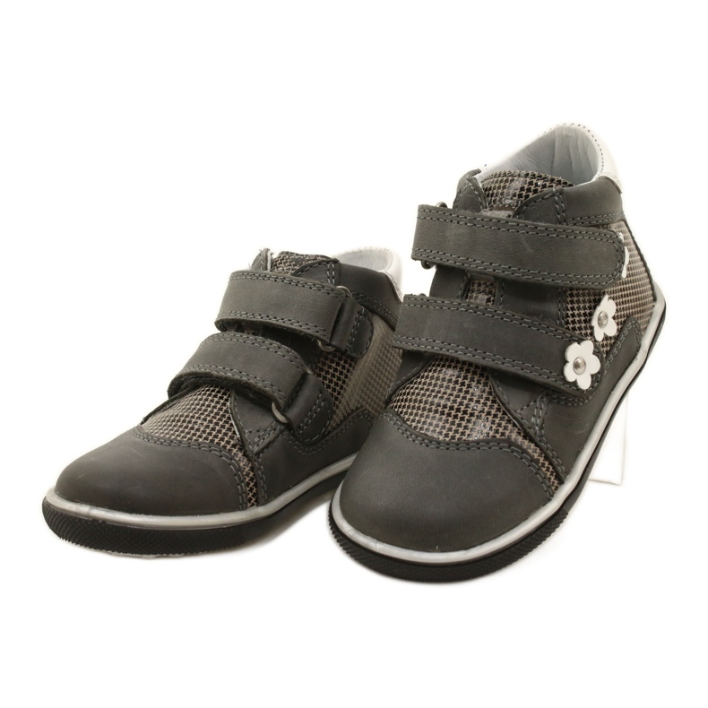 Flickor läderskor med vita blommor 91904 Gray Bartek grå 3