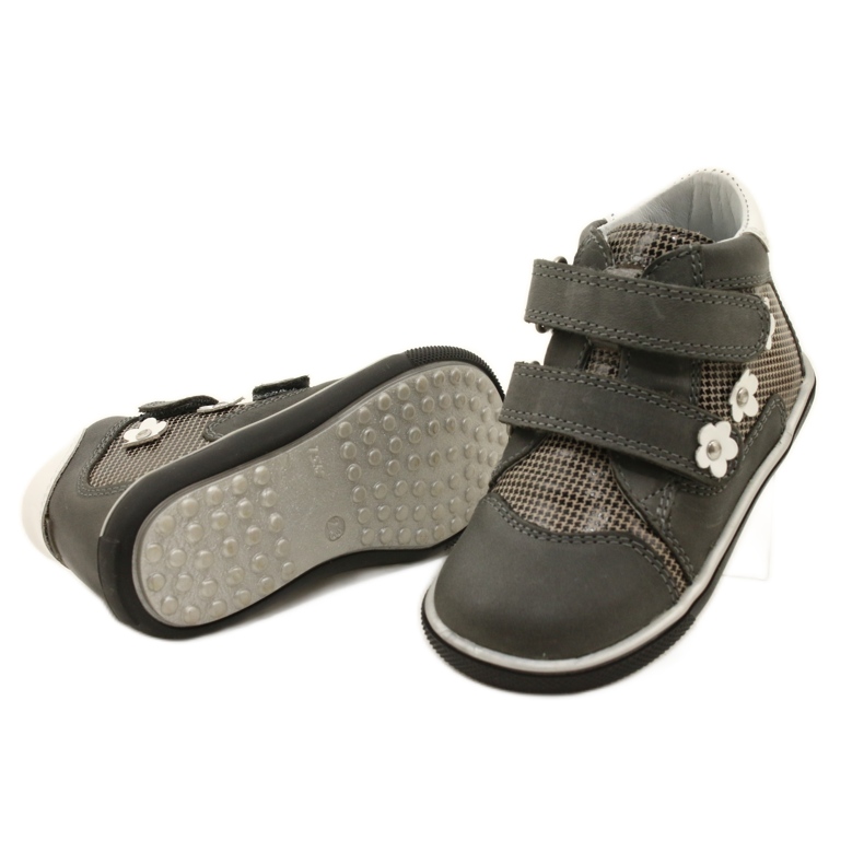 Flickor läderskor med vita blommor 91904 Gray Bartek grå 5