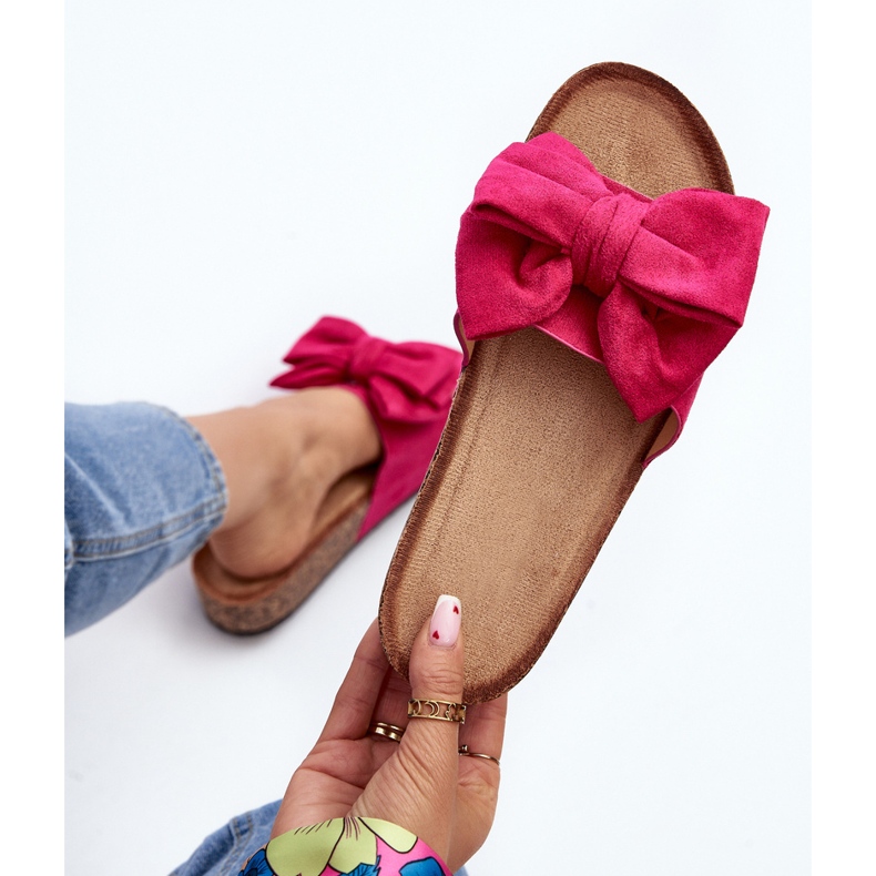 Damflip-flops på en korkplattform med rosett Fuchsia Tarena rosa 1