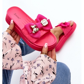 Flip Flops för kvinnor med rosett och nalle Fuchsia Katterina rosa 2