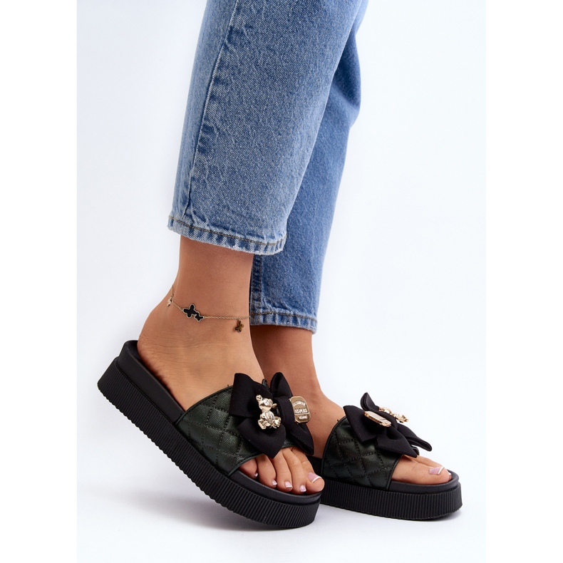 Svarta flip-flops damer med rosett och nalle Katterina 2