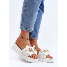 Damflip-flops med rosett och nalle, Vit Katterina 2