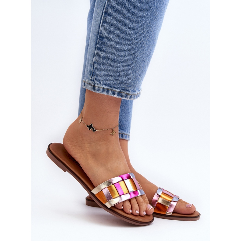 Klassiska platta flip flops för kvinnor, flerfärgade Namrita gyllene 2