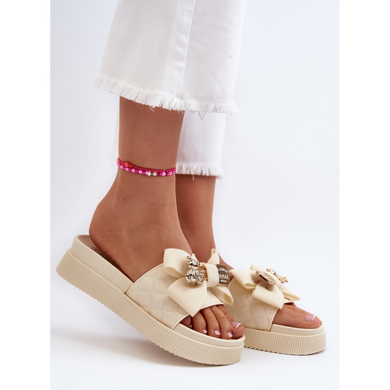 Beige flip-flops damer med rosett och nalle Katterina 2