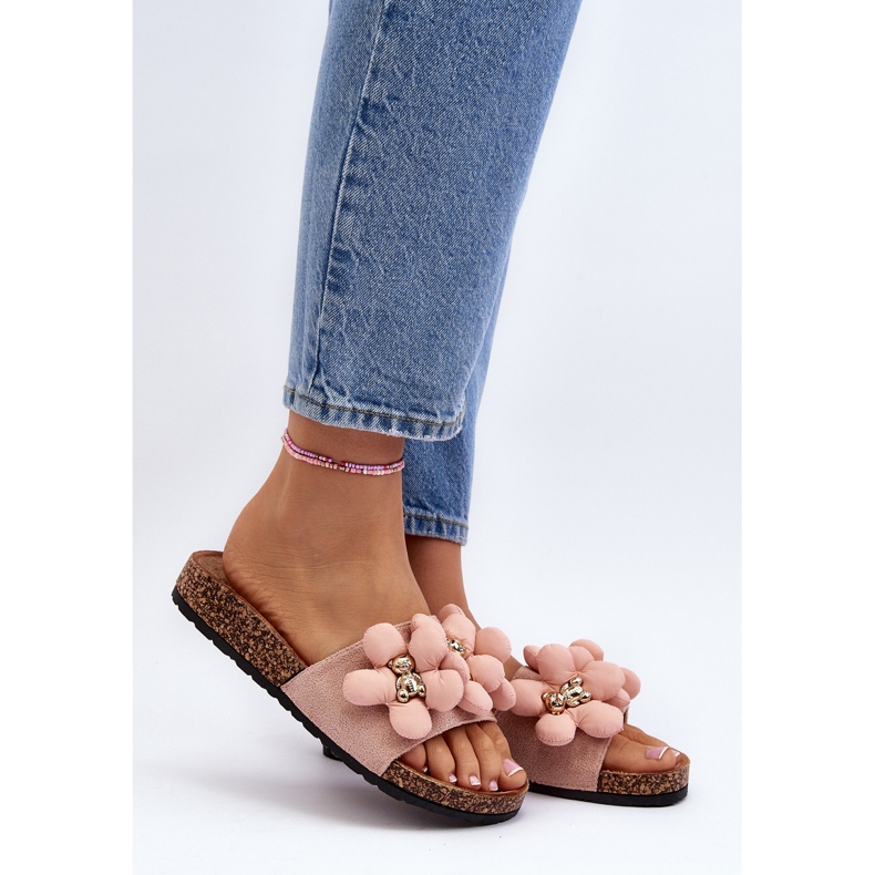 Kvinnors flip-flops med dekorationer, rosa Bunlia 2