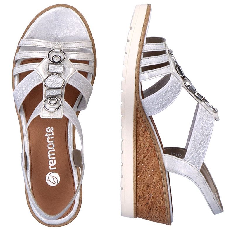 Bekväma slip-on wedge sandaler för kvinnor med elastiska band Remonte R6264-80 silver- 1