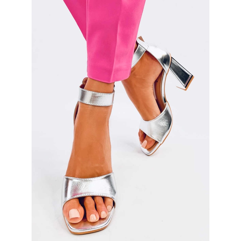 Ellen Silver sandaler med klack och skärp silver- 2
