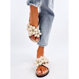Charss Beige kork flip-flops med kuddblommor 1