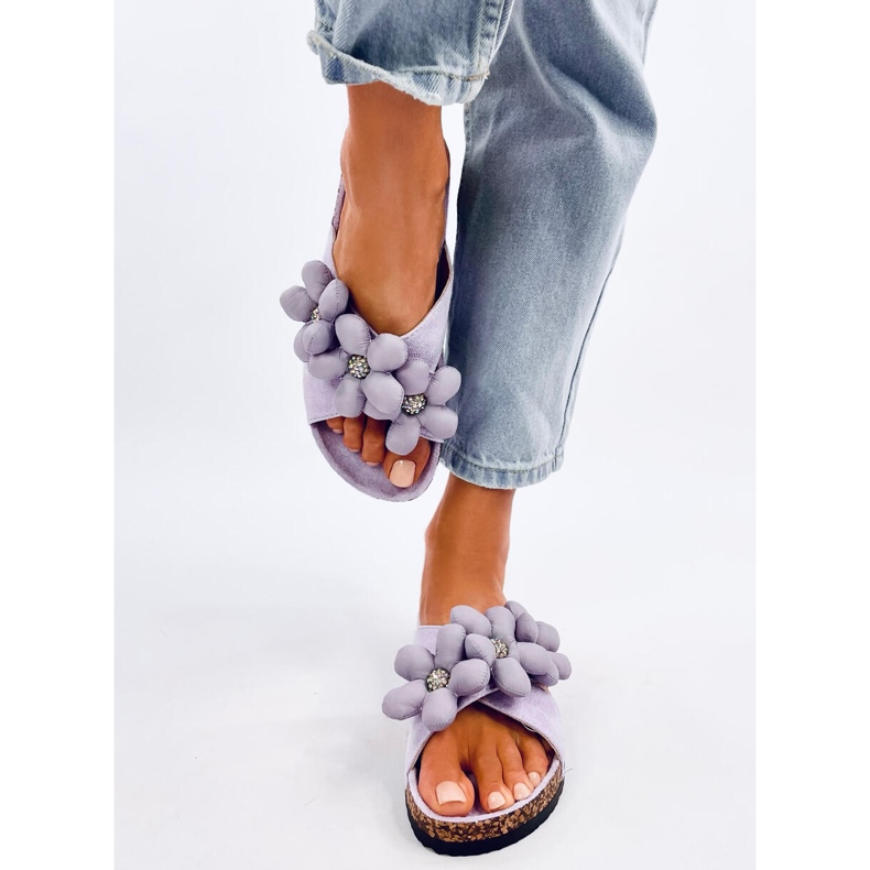 Kork flip flops med Charss Purple kuddblommor violett 1