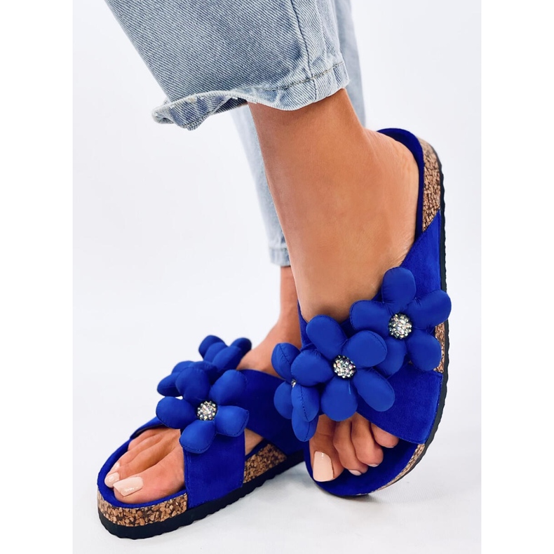 Korkflipflops med Charss Blue kuddblommor blå 2