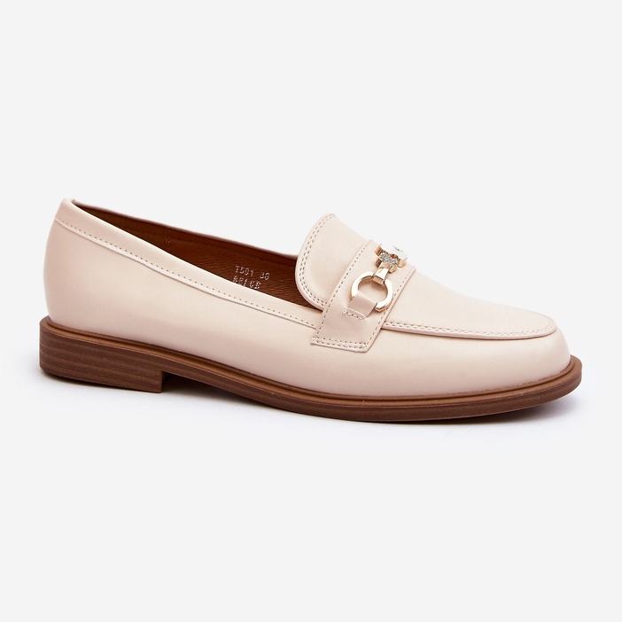 Platt klack för kvinnor, Eco Leather Loafers, Beige Vimedia 1