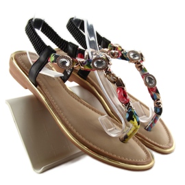 Flipflops med stenar C63 svart grön gul röd 1