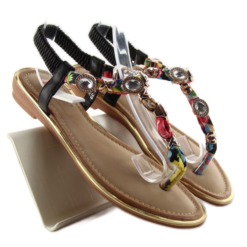 Flipflops med stenar C63 svart grön gul röd 1