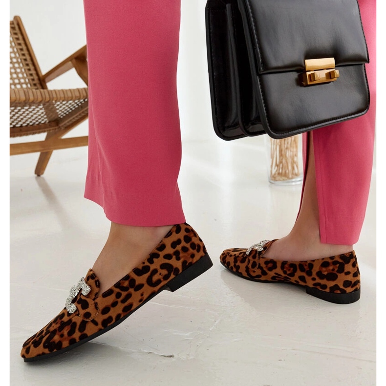 Leopardmockasiner dekorerade med Sanny zirkoner brun 1