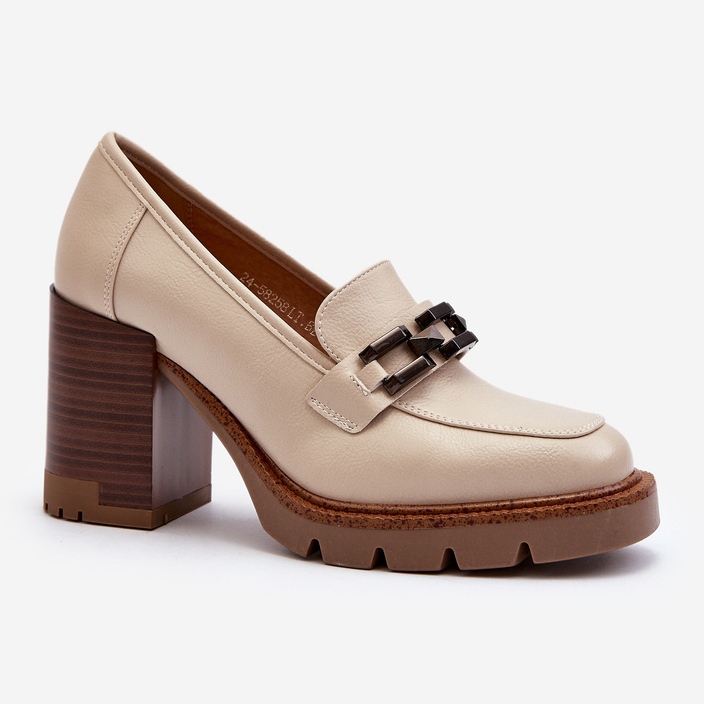 Vinceza Pumps på en massiv hög klack med en dekoration, beige Oradna 1