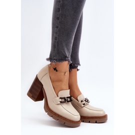 Vinceza Pumps på en massiv hög klack med en dekoration, beige Oradna 2