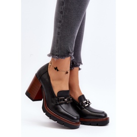 Vinceza Pumps på en massiv hög klack med en dekoration, Black Oradna svart 2