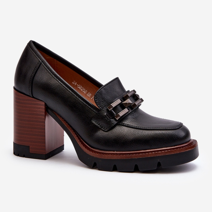 Vinceza Pumps på en massiv hög klack med en dekoration, Black Oradna svart 1