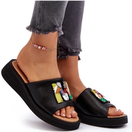 Vinceza Flip Flops i läder för kvinnor med svart Asames-dekoration 9
