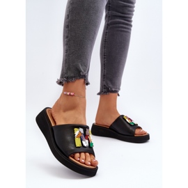 Vinceza Flip Flops i läder för kvinnor med svart Asames-dekoration 3