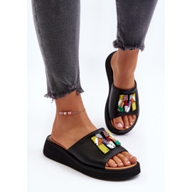 Vinceza Flip Flops i läder för kvinnor med svart Asames-dekoration 5