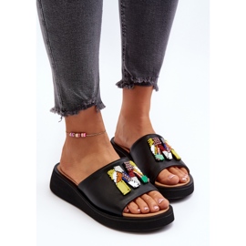 Vinceza Flip Flops i läder för kvinnor med svart Asames-dekoration 6