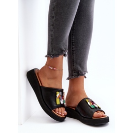 Vinceza Flip Flops i läder för kvinnor med svart Asames-dekoration 7