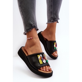 Vinceza Flip Flops i läder för kvinnor med svart Asames-dekoration 8