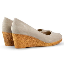 Bekväma wedge pumps i mocka, kilskor för kvinnor beige 1