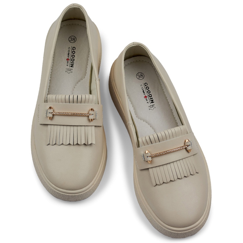 Beige läderskor för kvinnor 1