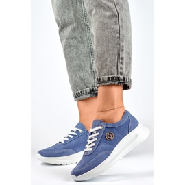 Damsneakers gjorda av naturligt läder i jeansfärg blå 5