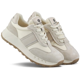 Beige damsneakers, sportskor i läder för kvinnor 2