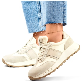 Beige damsneakers, sportskor i läder för kvinnor 4